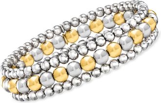 Ross-Simons Italian 2-Tone Sterling Silver Jewelry Set: 3 4-6mm Bead Stretch Bracelets
