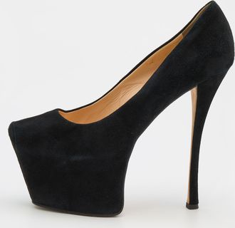 Giuseppe Zanotti Black Suede Square Toe Platform Pumps