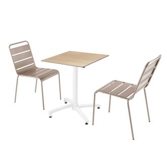 Oviala Mesa de jard&iacute;n de conjunto en laminado de roble y 2 sillas topo