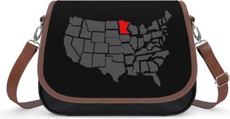 Generic Minnesota State Map Crossbody Bags for Women Fashion Leather Shoulder Handbags With Adjustable Strap