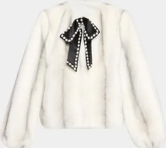 Cinq &agrave; Sept Benson Embellished Bow Faux-Fur Jacket