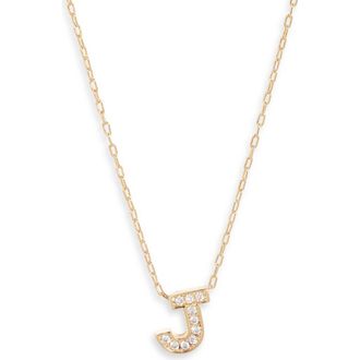 Nordstrom Pav&eacute; Cubic Zirconia Initial Necklace in J- Clear- Gold at Nordstrom