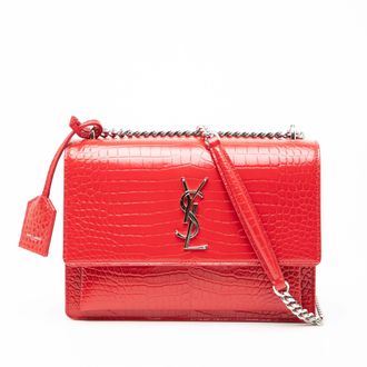 Saint Laurent Pre-owned Womens Medium Croc Embossed Monogram Sunset Bag - Red Leather - One Size