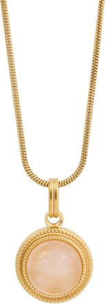 Savvy Cie Jewels GOLD PLATED ROUND ROSE QUARTZ PENDANT WITH SNAKE CHAIN