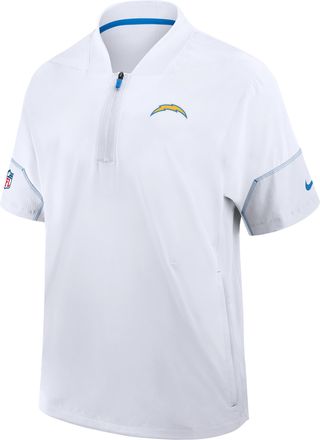 Nike Los Angeles Chargers Sideline Coach Nike Mens NFL 1/2-Zip Short-Sleeve Hooded Jacket in White | 03BO477M97-2J5