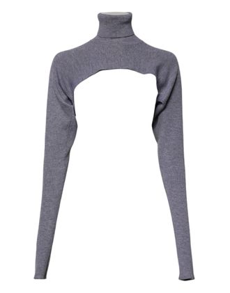 Dolce & Gabbana Gray Wool Knit Turtleneck Cropped Top Womens Sweater