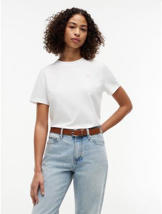 Tommy Hilfiger Womens Embroidered Script Monogram T-Shirt - White - XL