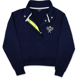 Ame & Lulu Warm Up Pullover in Navy Classic Racquets at Nordstrom, Size X-Large