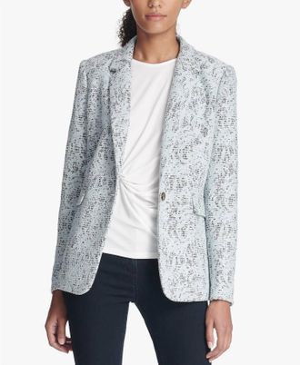 DKNY Bonded Lace One Button Coat In Skyline Blue Sky