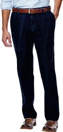 Haggar Mens Work to Weekend Classic Fit Pleat Regular and Big and Tall Sizes, Dark Navy, 44W x 32L