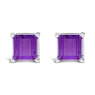 House of Brilliance 14K Gold 5x5MM Princess Cut Gemstone Solitaire Stud Earrings in Purple Amethyst | White at Nordstrom