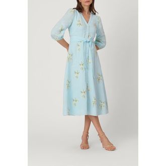 Shoshanna Floral Embroidered Cotton Tallen Dress in Sky Blue at Nordstrom, Size 10