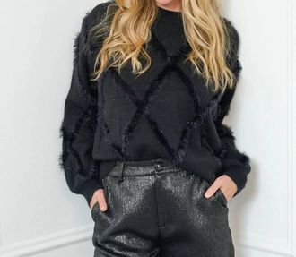 Esqualo Frieda Fuzzy Sequin Sweater In Black