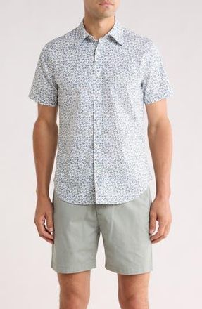 Bonobos Kenria Floral Slim Fit Short Sleeve Stretch Cotton Button-Up Shirt in Blue Green Floral at Nordstrom Rack, Size Xx-Large