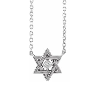 Pompeii3 14k White Gold Star Of David Diamond Solitaire Pendant 18 Necklace
