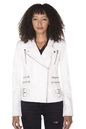 Infinity Leather Womens Vintage Brando Biker Jacket-Orlando - White - Size 16 UK