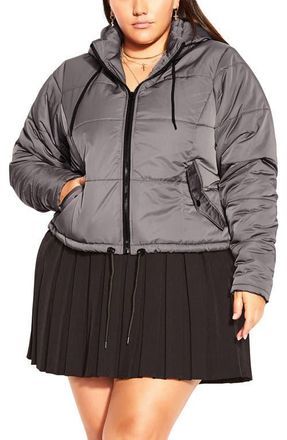 City Chic Kate Hooded Puffer Jacket in Platinum at Nordstrom, Size Xs