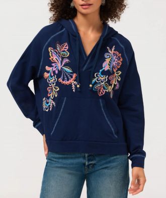 Johnny Was Hooded Raglan Sweatshirt In Blue Nights