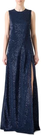 Akris Bias Stripe Sequin Gown in Denim Blue at Nordstrom, Size 10