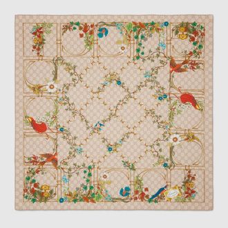 Gucci Printed Silk Twill Carr&eacute;, Neutral, Silk