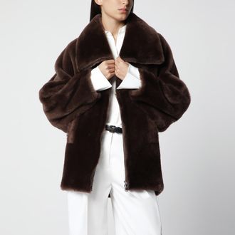 BLANCHA Oak brown zip-up shearling jacket