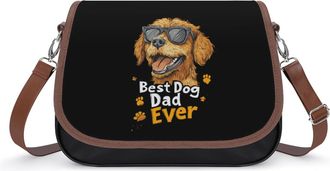 Generic Best Dog Dad Ever Womens Leather Crossbody Bags with Adjustable Strap Casual Printed Shoulder Handbag