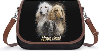Generic Powerful Afghan Hound Dogs Crossbody Bag Womens Handbag PU Message Bags Shoulder Purse with Adjustable Strap