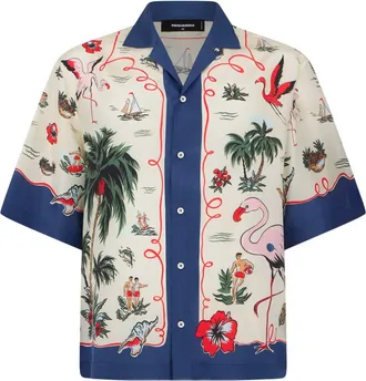 Dsquared2 Red Cream Patterned Contrast Collar Shirt
