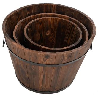 Berkfield Home Beautiful 3 Piece Wooden Bucket Planter Set Solid Wood Fir in Brown