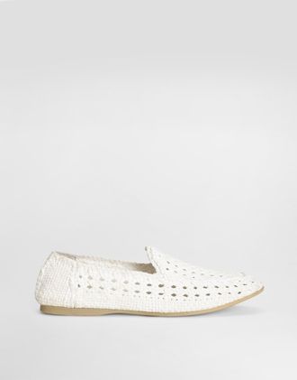 Dolce & Gabbana Slippers In Woven Fabric - Man Driver Shoes And Loafers White 41.5
