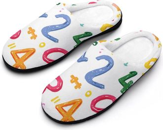 Generic Numbers Math Symbol Slippers Men Winter Warm Cotton Anti-Slip Indoor Slip-Ons House Shoes