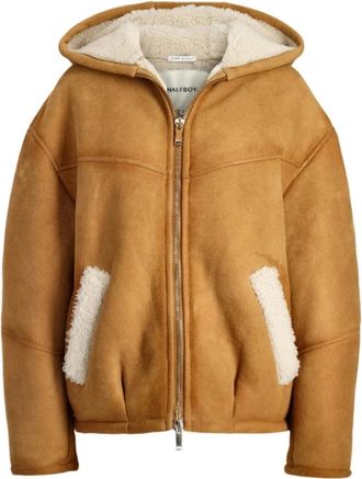 Halfboy Shearling Hoodie in Honingkleur - Dames - Vesten met rits - Bruin - S - Hoodies & sweatvesten