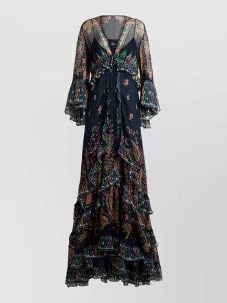 Etro maxi dress sheer sleeves paisley flared