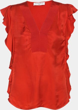 Sandro Orange Crepe Ruffled Top
