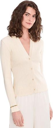 Vince Variegated Rib Polo Womens Clothing Flax : SM, Cotton/Modal/Spandex