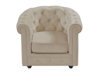 Vente-Unique Poltrona in Velluto Beige - CHESTERFIELD