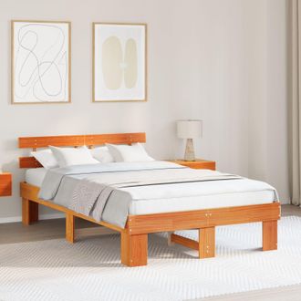 Berkfield Home Bed Frame with Headboard Wax Brown 120x190 cm Solid Wood Pine