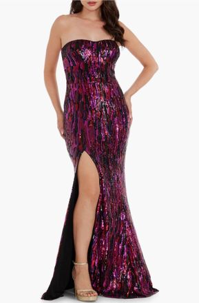 Dress The Population Nikita Sequin Strapless Gown In Fuchsia Multi