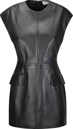 Sportmax Short Lambskin Leather Dress With Zip Closure And Front Pockets