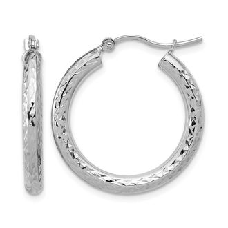 Diamond2Deal 10k Gold Diamond-cut 3mm Round Tube Hoop Earrings