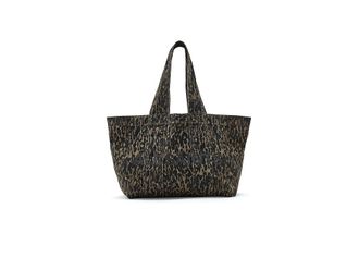 AllSaints Izzy Leopard Denim Tote Handbags Leopard Brown, Cotton/Denim