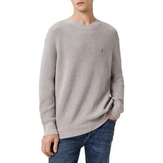 AllSaints Oversize Cotton & Wool Waffle Crewneck Sweater in Moon Grey at Nordstrom Rack, Size Xx-Large
