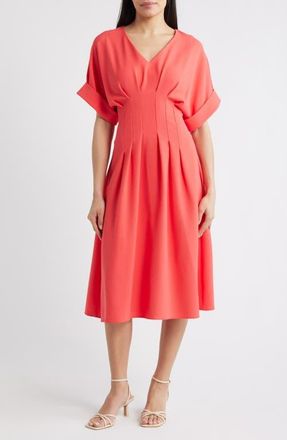 Eliza J Dolman Sleeve Midi Dress in Coral at Nordstrom, Size 12
