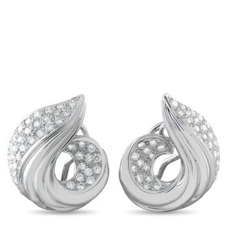Luxury Bazaar 18K White Gold 1.72 ct Diamond Swirled Shell Clip-On Earrings MF31-011626