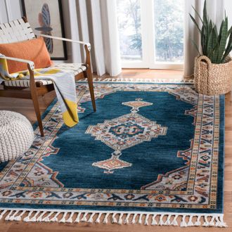 Safavieh Farmhouse Machine Made Area Rug, Cream / Navy Traditional Style Easy Care