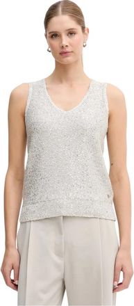 Joseph Ribkoff Sequin V-Neck Top - Dames - Tops zonder mouwen - Beige - XS - Katoen - Tops