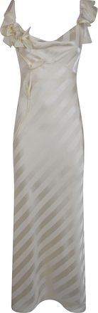 Self Portrait Yellow Satin Striped Maxi Dress