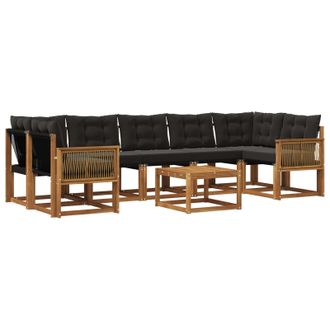 vidaXL Conjunto De Sof&aacute;s De Exterior Con Coj&iacute;n 8 Pcs Natural Y Negro Vidaxl