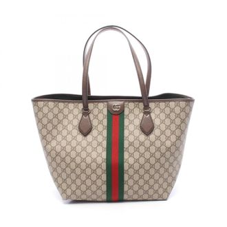 Gucci Beige Brown Multi-Color Coated Canvas Leather Handbag Tote Bag (Pre-Owned)