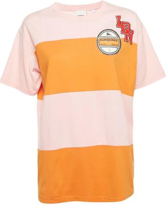 Burberry T-shirt a righe con applicazione logo - Rosa
